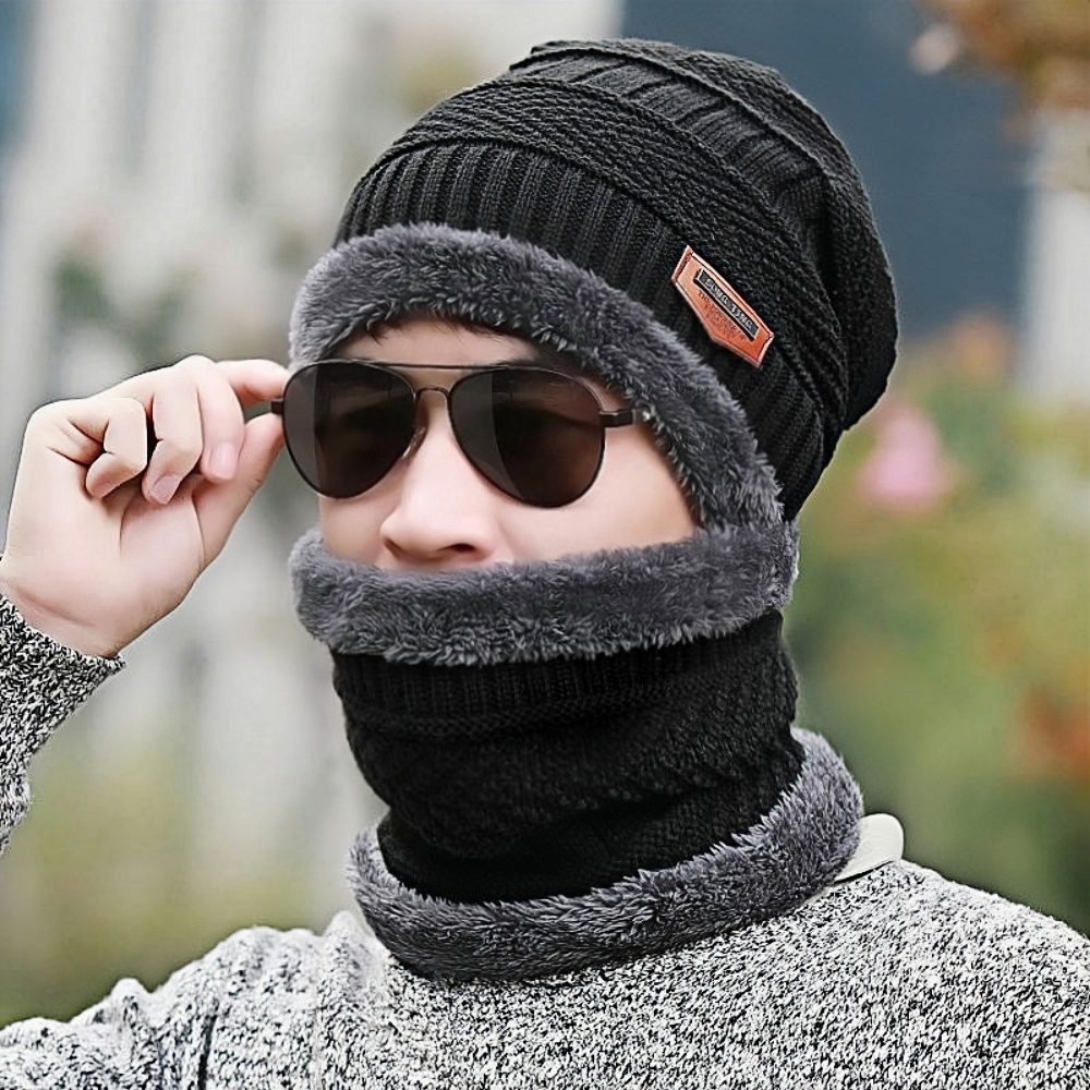 Ensemble Chapeau et Écharpe d'Hiver pour Homme, Tissu Polyester avec Doublure Peluche, Style Tendance et Cool - Matière Élastique, Lavable à la Main - Cadeau Idéal pour Thanksgiving et Noël (1 Ensemble) · photo 5