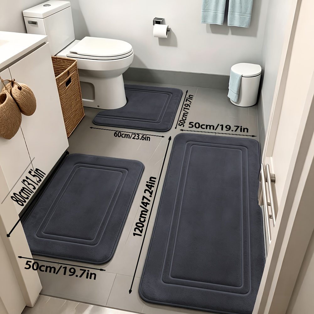 3pcs/ Tapis de sol de salle de bain antidérapants; ultradoux et confortables de qualité supérieure, Baignoire, Douche, Ajouts de salle de bain, Décoration de salle de bain, Décoration intérieure de sol · photo 3