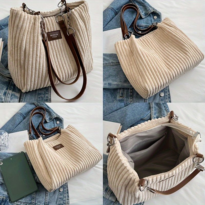 Sac bandoulière en velours côtelé pour femme, grande capacité, sac fourre-tout pour le quotidien · photo 2