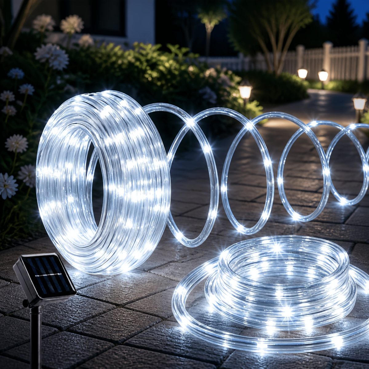 1 pièce Guirlande Lumineuse Solaire à Cordon d'Extérieur, Lumière de Jardin, Lumière pour Tuyau d'Eau, 8 Modes, IP65, Deux Couleurs Disponibles, Tube Transparent Flexible Adapté aux Jardins, Arrière-cours, Patios, Terrasses, Porches, Piscines, Décoration d'Arbre, Thanksgiving, Halloween · photo 7