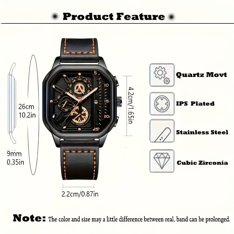 Montre Chronographe Sport Vintage – Grande Montre Quartz en Similicuir pour Homme avec Fonction Calendrier, Cadeau Idéal pour Lui, Montre Classique pour Toute Occasion · photo 4