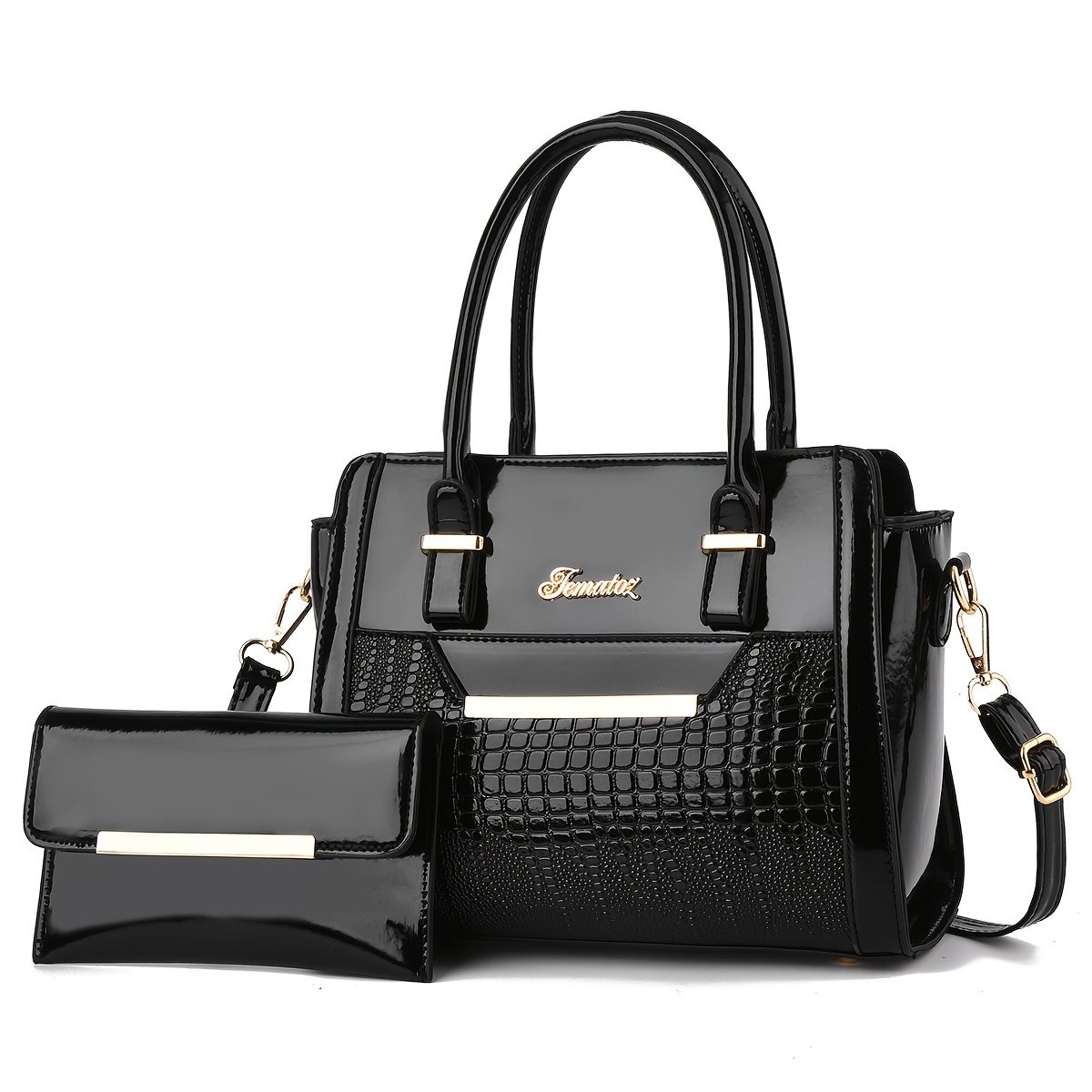 Sac à main classique uni à motif crocodile avec pochette, sacs texturés pour femme (tissu coupé au hasard) · photo 3