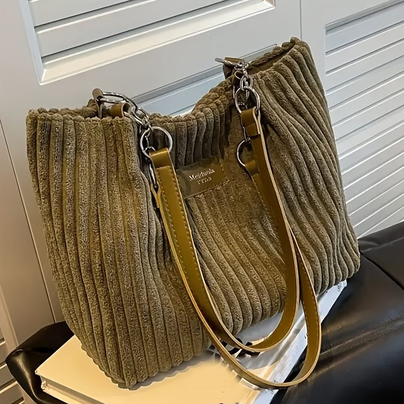 Sac bandoulière en velours côtelé pour femme, grande capacité, sac fourre-tout pour le quotidien · photo 3