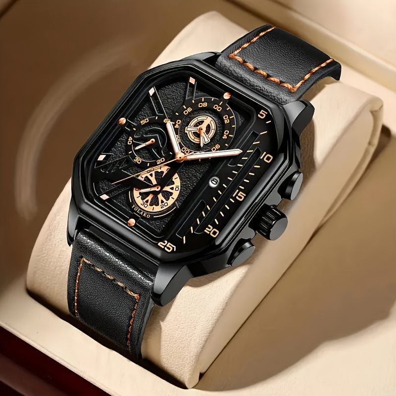 Montre Chronographe Sport Vintage – Grande Montre Quartz en Similicuir pour Homme avec Fonction Calendrier, Cadeau Idéal pour Lui, Montre Classique pour Toute Occasion · photo 6