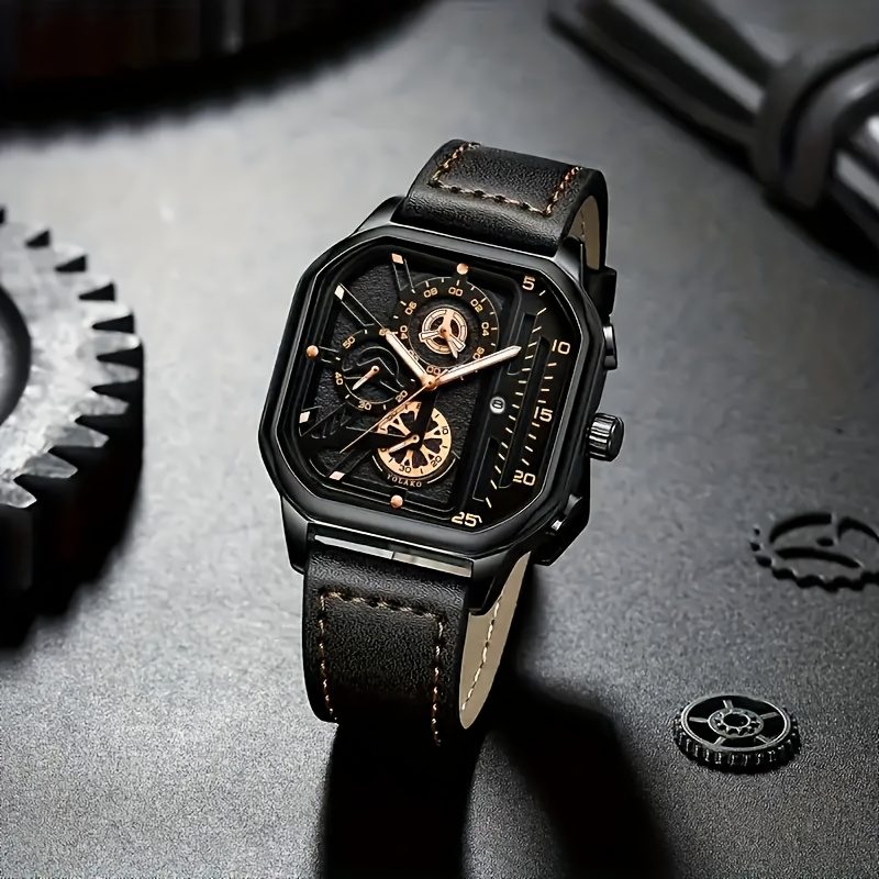 Montre Chronographe Sport Vintage – Grande Montre Quartz en Similicuir pour Homme avec Fonction Calendrier, Cadeau Idéal pour Lui, Montre Classique pour Toute Occasion · photo 5