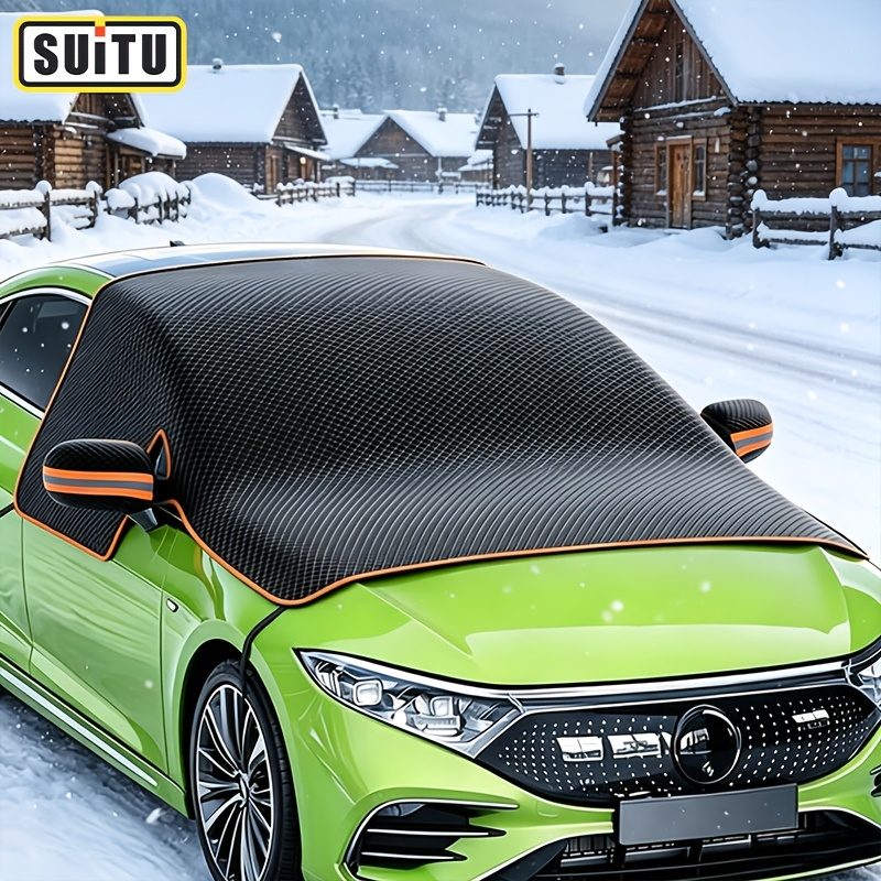 Housse de neige pour voiture Suitu,  de pare-brise, bouclier antigel, bloque la neige et la glace, pare-soleil, isolation thermique, fixation multipoints, résistante au vent, s'adapte à la plupart des véhicules, rangement pliable, plus besoin de gratter le matin, accessoire de stationnement d'hiver · photo 2
