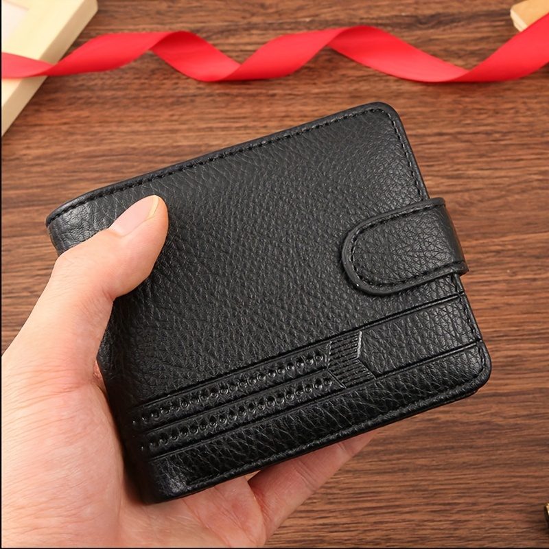 Portefeuille en PU pour Homme pour le Travail et l'Université - Porte-cartes Court Grande Capacité à Fermeture Éclair avec Boucle, Texture Litchi et Porte-monnaie à Pince, Porte-billets Compact Cadeau pour Argent, Cartes, Pièces d'Identité (Lavable à la Main, pour Événements/Jours Fériés) · photo 3