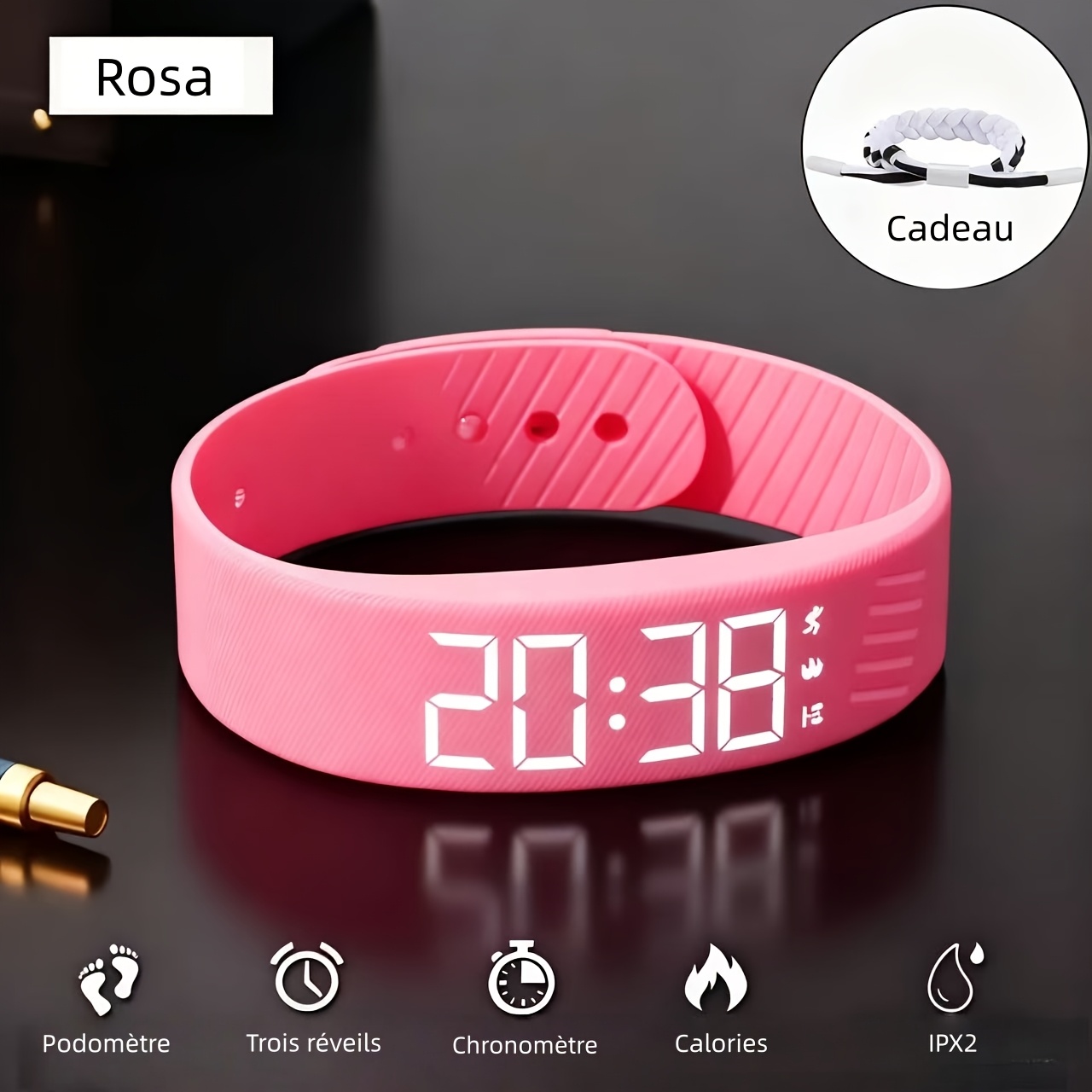 Montre bracelet LED numérique sport, podomètre et chrono · photo 4
