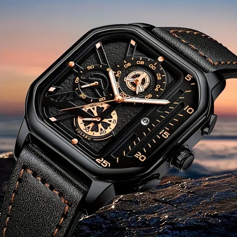 Montre Chronographe Sport Vintage – Grande Montre Quartz en Similicuir pour Homme avec Fonction Calendrier, Cadeau Idéal pour Lui, Montre Classique pour Toute Occasion · photo 2