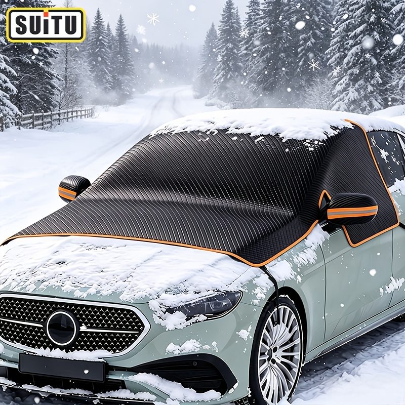 Housse de neige pour voiture Suitu,  de pare-brise, bouclier antigel, bloque la neige et la glace, pare-soleil, isolation thermique, fixation multipoints, résistante au vent, s'adapte à la plupart des véhicules, rangement pliable, plus besoin de gratter le matin, accessoire de stationnement d'hiver · photo 3