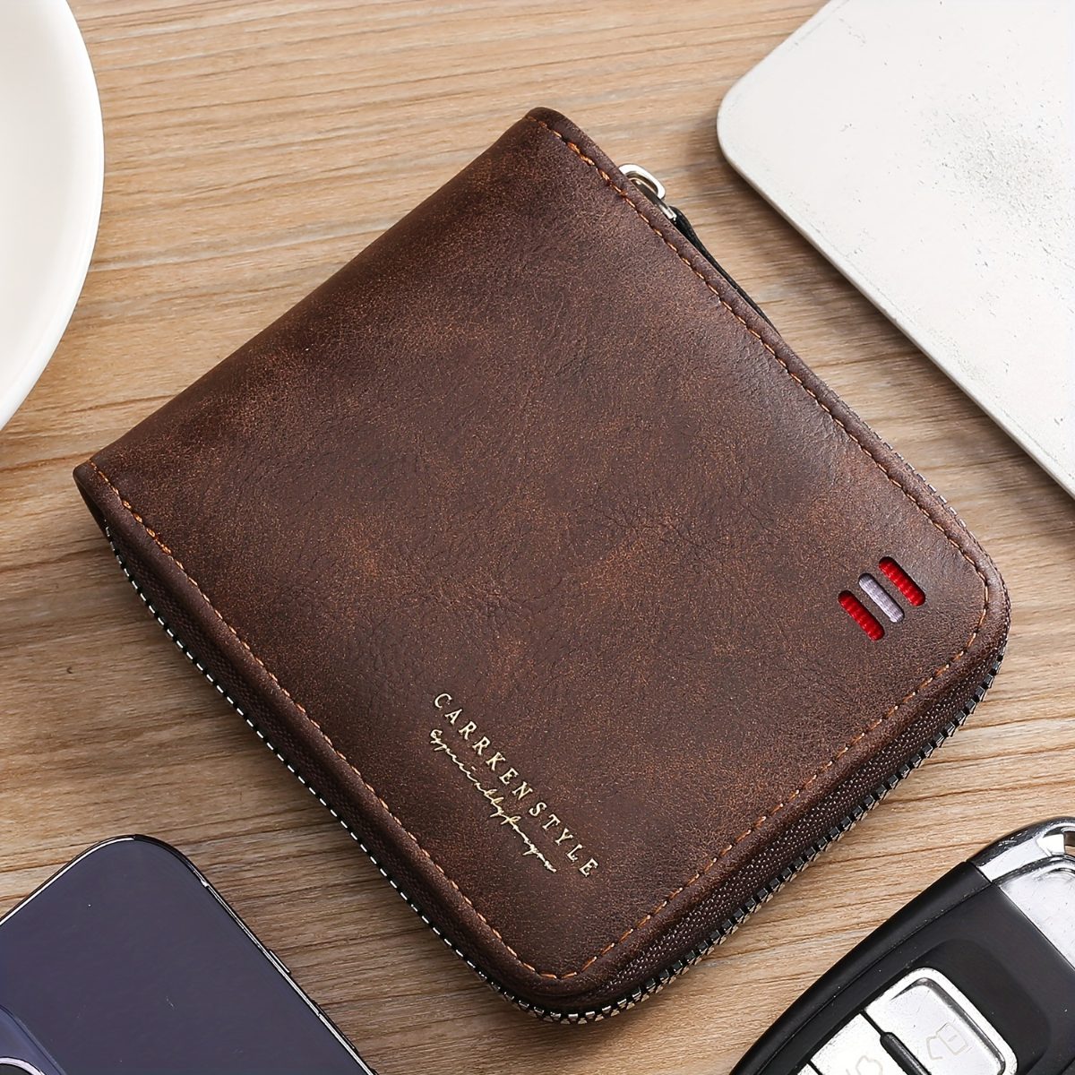 Nouveau Portefeuille Homme Mode Rétro Multifonctionnel Fermeture Éclair Porte-Monnaie Jeune Étudiant Individuel Contrasté Porte-Cartes Tous Combinables Grande Capacité Étui Ticket · photo 2