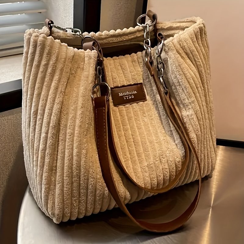 Sac bandoulière en velours côtelé pour femme, grande capacité, sac fourre-tout pour le quotidien · photo 6