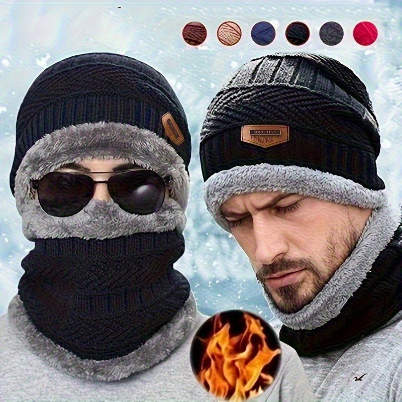 Ensemble Chapeau et Écharpe d'Hiver pour Homme, Tissu Polyester avec Doublure Peluche, Style Tendance et Cool - Matière Élastique, Lavable à la Main - Cadeau Idéal pour Thanksgiving et Noël (1 Ensemble) · photo 3