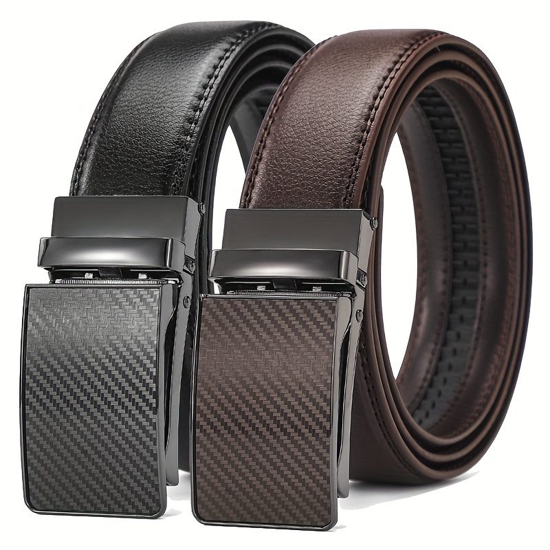 Oyifan Ceinture en cuir de vachette double épaisseur avec boucle automatique pour hommes d'affaires, ceinture en cuir décontractée et tendance pour hommes, parfaite pour le quotidien du gentleman, ceintures de loisirs faciles à porter pour pantalons · photo 4