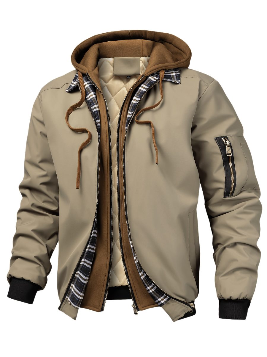 Veste à capuche zippée à carreaux pour homme, coupe ample décontractée, motif marron et à carreaux, capuche avec cordon, manches longues, doublée, idéale pour le printemps, l'automne et l'hiver, veste d'automne hiver, veste à motif carreaux, veste zippée · photo 6