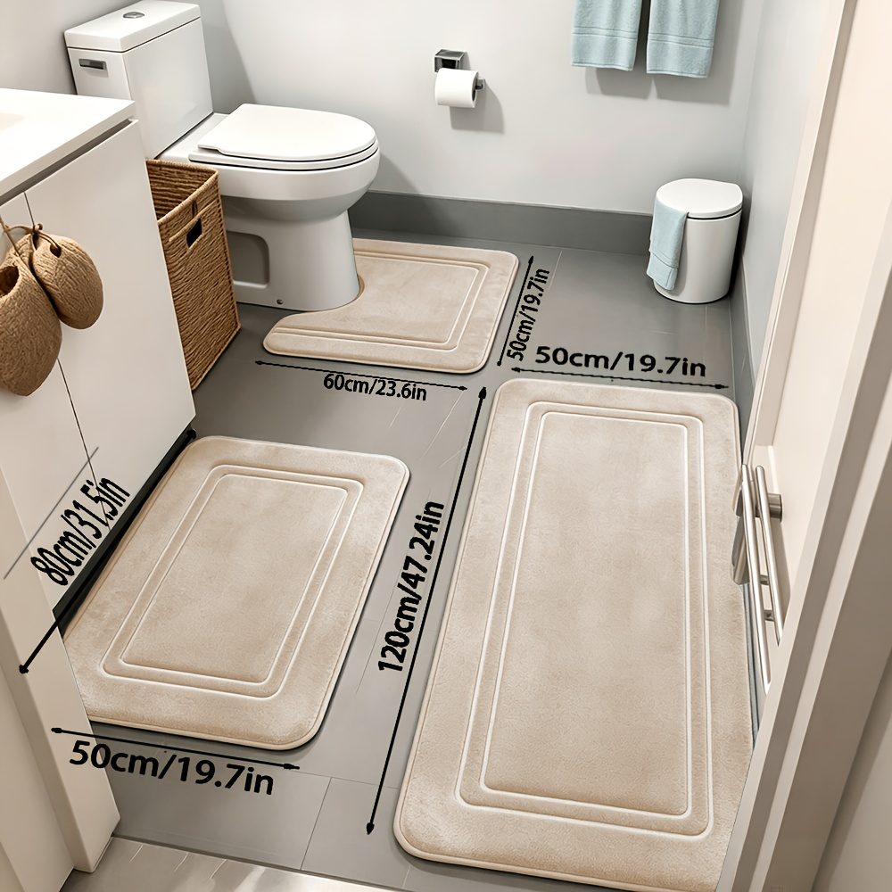 3pcs/ Tapis de sol de salle de bain antidérapants; ultradoux et confortables de qualité supérieure, Baignoire, Douche, Ajouts de salle de bain, Décoration de salle de bain, Décoration intérieure de sol · photo 2