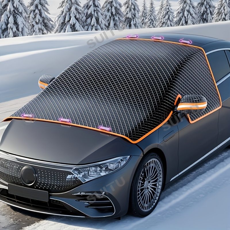 Housse de neige pour voiture Suitu,  de pare-brise, bouclier antigel, bloque la neige et la glace, pare-soleil, isolation thermique, fixation multipoints, résistante au vent, s'adapte à la plupart des véhicules, rangement pliable, plus besoin de gratter le matin, accessoire de stationnement d'hiver · photo 6