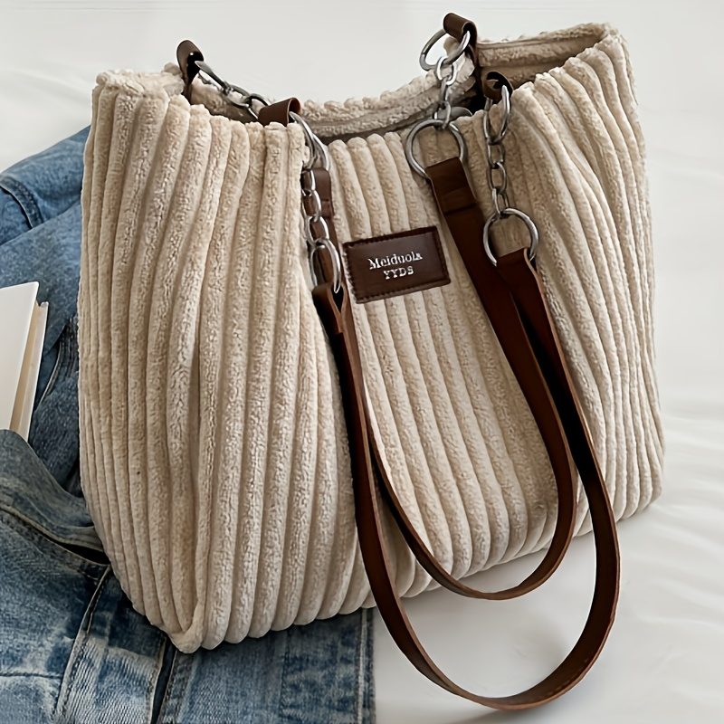 Sac bandoulière en velours côtelé pour femme, grande capacité, sac fourre-tout pour le quotidien · photo 14