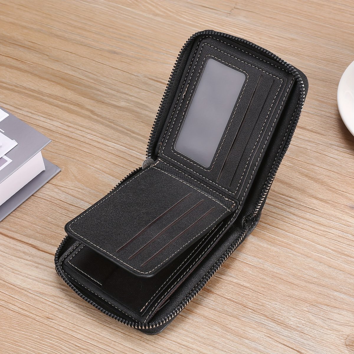 Nouveau Portefeuille Homme Mode Rétro Multifonctionnel Fermeture Éclair Porte-Monnaie Jeune Étudiant Individuel Contrasté Porte-Cartes Tous Combinables Grande Capacité Étui Ticket · photo 4