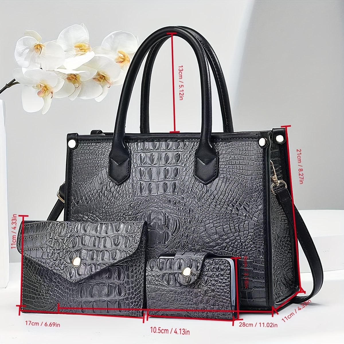Lot de 3 sacs à main motif crocodile tendance et jeune · photo 3