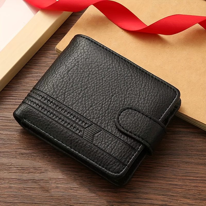 Portefeuille en PU pour Homme pour le Travail et l'Université - Porte-cartes Court Grande Capacité à Fermeture Éclair avec Boucle, Texture Litchi et Porte-monnaie à Pince, Porte-billets Compact Cadeau pour Argent, Cartes, Pièces d'Identité (Lavable à la Main, pour Événements/Jours Fériés) · photo 2
