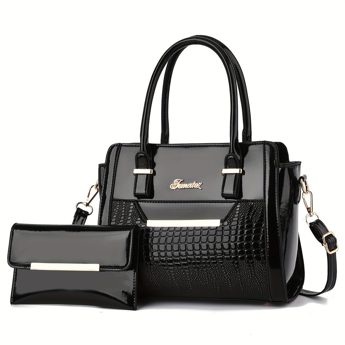 Sac à main classique uni à motif crocodile avec pochette, sacs texturés pour femme (tissu coupé au hasard) · photo 2