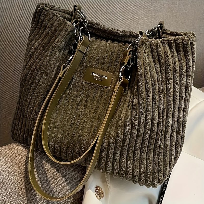 Sac bandoulière en velours côtelé pour femme, grande capacité, sac fourre-tout pour le quotidien · photo 5