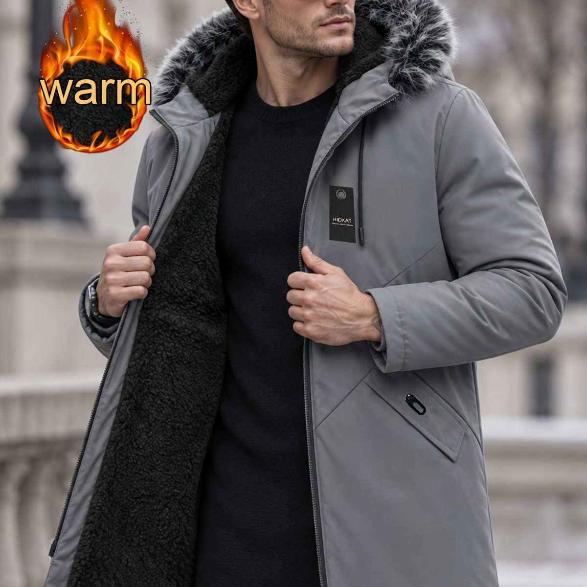 Manteau Parka à Capuche pour Homme, Longueur Moyenne, Vêtement d'Extérieur Décontracté avec Bordure · photo 5