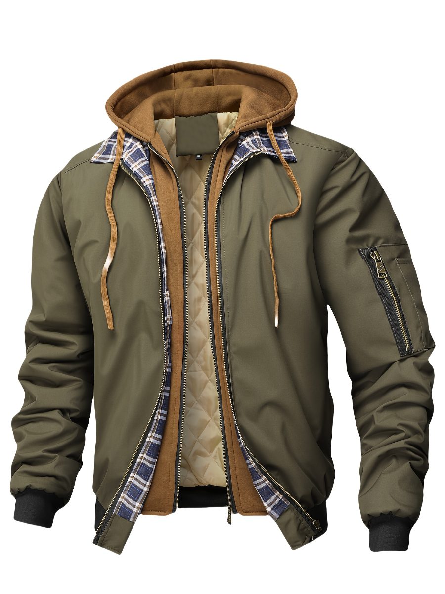 Veste à capuche zippée à carreaux pour homme, coupe ample décontractée, motif marron et à carreaux, capuche avec cordon, manches longues, doublée, idéale pour le printemps, l'automne et l'hiver, veste d'automne hiver, veste à motif carreaux, veste zippée · photo 5