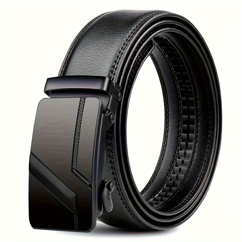 Oyifan Ceinture en cuir de vachette double épaisseur avec boucle automatique pour hommes d'affaires, ceinture en cuir décontractée et tendance pour hommes, parfaite pour le quotidien du gentleman, ceintures de loisirs faciles à porter pour pantalons · photo 3