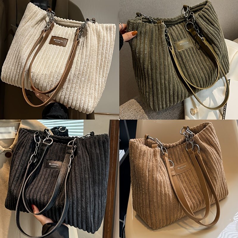 Sac bandoulière en velours côtelé pour femme, grande capacité, sac fourre-tout pour le quotidien · photo 7