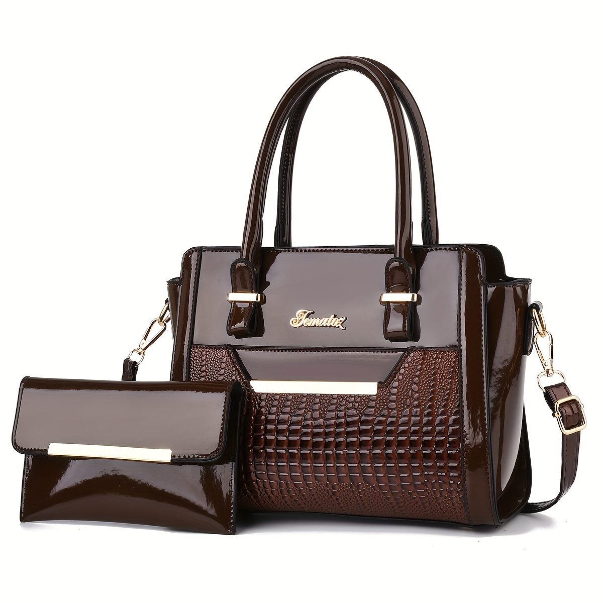 Sac à main classique uni à motif crocodile avec pochette, sacs texturés pour femme (tissu coupé au hasard) · photo 5