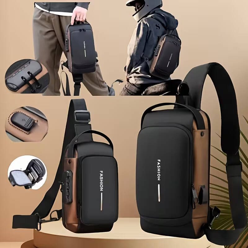 Sac à dos de moto antivol avec serrure, sac bandoulière convertible, compartiment antivol zippé, bandoulière réglable, idéal pour les trajets quotidiens et les voyages en moto, disponible en différentes tailles, sac bandoulière de moto sûr pour hommes · photo 2