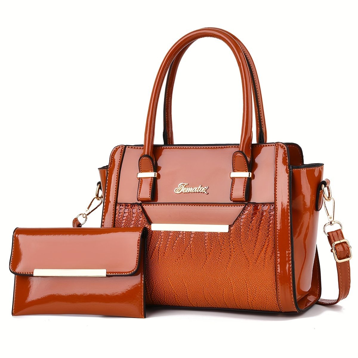 Sac à main classique uni à motif crocodile avec pochette, sacs texturés pour femme (tissu coupé au hasard) · photo 4
