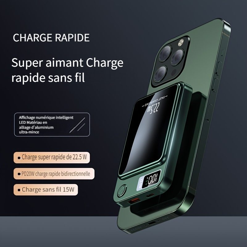 Batterie Externe Magnétique 5000Mah Chargeur Sans Fil Magnétique Portable à Charge Rapide avec Affichage Numérique LED Intelligent, Batterie Externe de Voyage Compacte, Compatible avec iPhone 18 Pro Max, pour iOS & Android, avec Anneau Magnétique Universel · photo 2