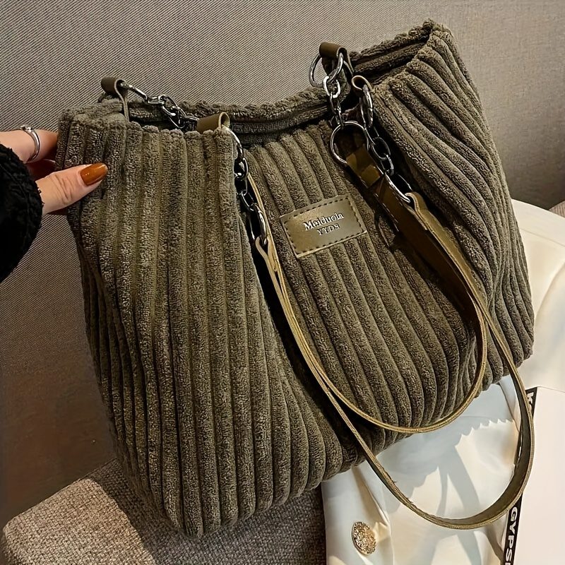 Sac bandoulière en velours côtelé pour femme, grande capacité, sac fourre-tout pour le quotidien · photo 10
