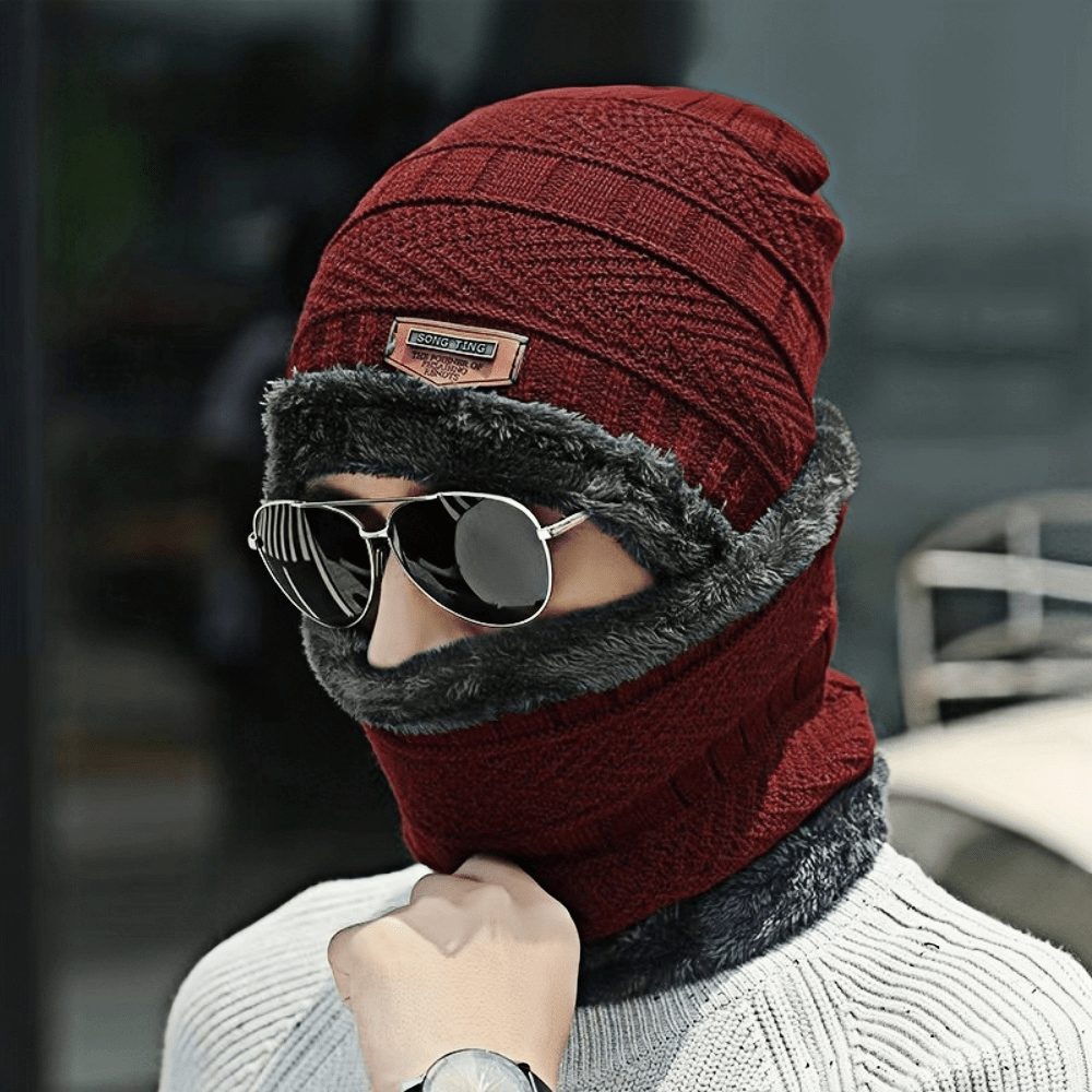 Ensemble Chapeau et Écharpe d'Hiver pour Homme, Tissu Polyester avec Doublure Peluche, Style Tendance et Cool - Matière Élastique, Lavable à la Main - Cadeau Idéal pour Thanksgiving et Noël (1 Ensemble) · photo 4