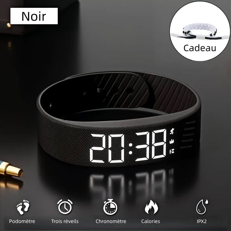 Montre bracelet LED numérique sport, podomètre et chrono · photo 2
