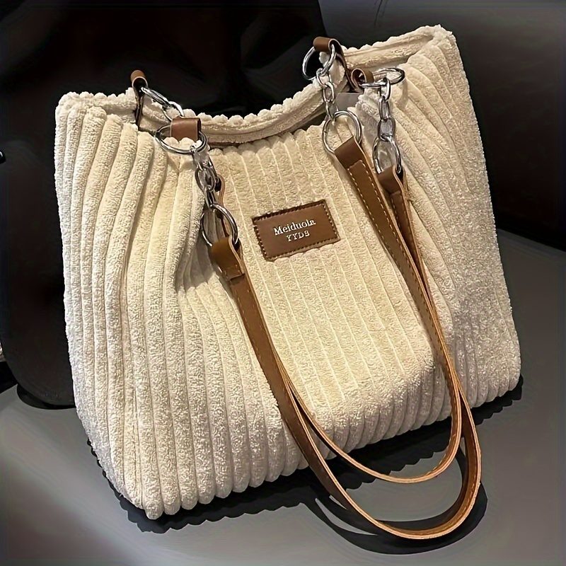 Sac bandoulière en velours côtelé pour femme, grande capacité, sac fourre-tout pour le quotidien · photo 8