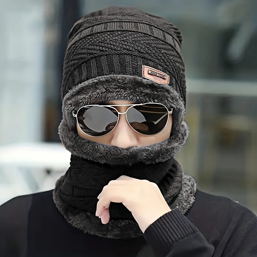 Ensemble Chapeau et Écharpe d'Hiver pour Homme, Tissu Polyester avec Doublure Peluche, Style Tendance et Cool - Matière Élastique, Lavable à la Main - Cadeau Idéal pour Thanksgiving et Noël (1 Ensemble) · photo 6