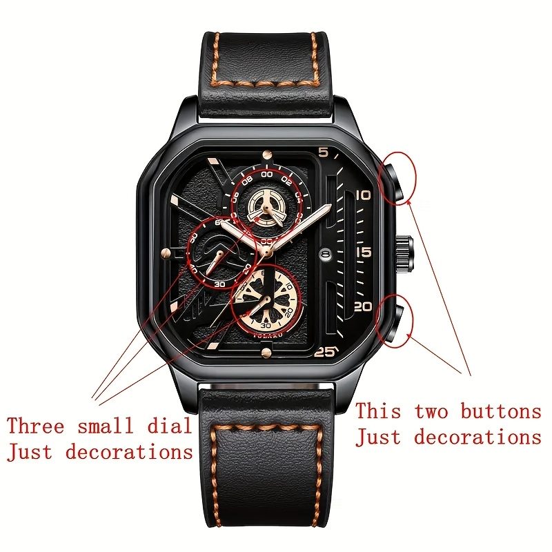 Montre Chronographe Sport Vintage – Grande Montre Quartz en Similicuir pour Homme avec Fonction Calendrier, Cadeau Idéal pour Lui, Montre Classique pour Toute Occasion · photo 3